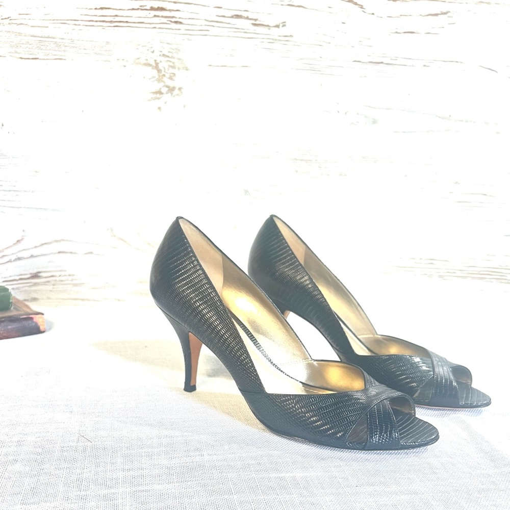 Ann Taylor open toe heels black pumps 7 1/2M